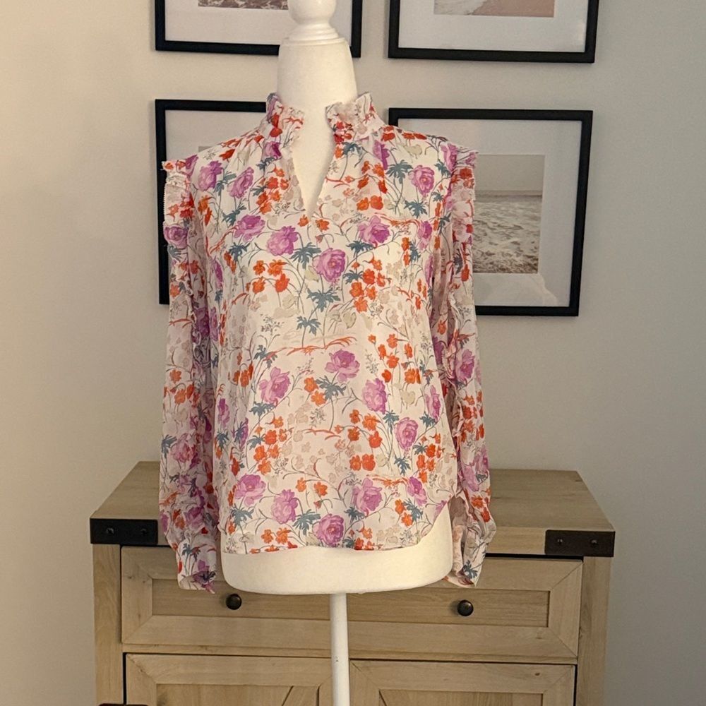 Ann Taylor Floral Print Ruffle Neck Women’s Blouse